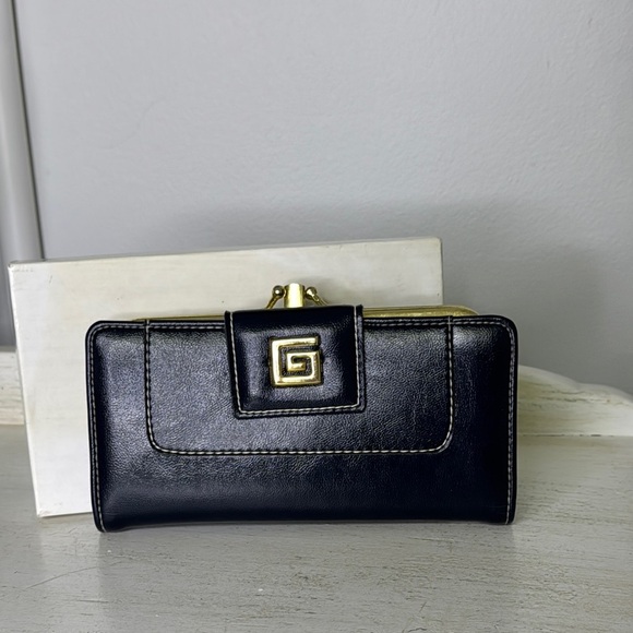 Handbags - Vintage Sleek Navy Leather Wallet with Gold Clasp